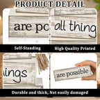 Yuntau 4 Pcs Farmhouse Wooden Tabletop Decor Farmhouse Tiered Tray Decor Rustic Retro Wood Bead Garland with God All Things are Possible Block Sign Neutral Centerpiece Sign for Home Shelf Mantle