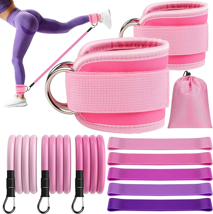 11 Pcs Ankle Resistance Bands with Cuffs, Glutes Workout Ankle Weights for Women Working Out, Exercise Bands Set with Ankle Straps for Leg Butt Exercise Equipment - Perfect for Home Workouts