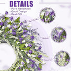 Artgar 26 Inch Spring Wreaths for Front Door, Spring Summer Lavender Paper Flower Wreaths for Home Farmhouse Windows Walls Porch Wedding Indoor Outdoor Decor for All Seasons (Purple)