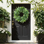 24 Inch Artificial Greenery Wreath for Front Door - Green Wreath with Eucalyptus and Fern Leaves, Spring Summer Fall Winter Eucalyptus Wreaths, Indoor Outdoor Wreath for Farmhouse Outside Year Round