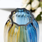 Christmas Flower Glass Vase Blue Gold Two-Toned Floreros Unique Decorative Vase 8.0" Vases Decorations for Centerpieces, Home Decor,Bouquet,Holiday Table