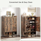 ONBRILL Shoe Storage Cabinet with Cross Molding Doors, 6-Tier Shoe Cabinet with 3 Adjustable Shelves and Metal Legs, 45 Inch Tall Shoes Rack Organizer Cabinet for Entryway, Front Door, Rustic Brown