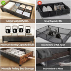 Under Bed Storage with Wheels, 2 Packs Wooden Storage Containers Extra Large Underbed Shoes Organizer, Rolling Under Bed Storage Drawers with Clear Lid, Heavy Duty for Clothes Toys 36"L (Vintage)