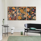 SIGNINART Orange Floral Framed Canvas Wall Art Set of 3, Mid Century Modern Flower Wall Decor, Neutral Plant Artwork, Boho Botanical Art Prints for Bedroom Living Room Office 24"x36"x3
