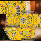 Decorative Plates Set for Display, Yellow Ceramic Plate Decor with Stand, Handmade Vintage Porcelain Ornament for Table, Living Room, Kitchen, Office, Perfect Chinese Style Dish Gift (8in+10in)