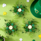 4 PCS Mini St. Patrick's Day Glitter Shamrocks Wreath for Front Door St. Patrick's Day Kitchen Cabinet Wreaths Decorations with Ribbon Small Lucky Green Irish Clover Berry Wreath for Porch Window