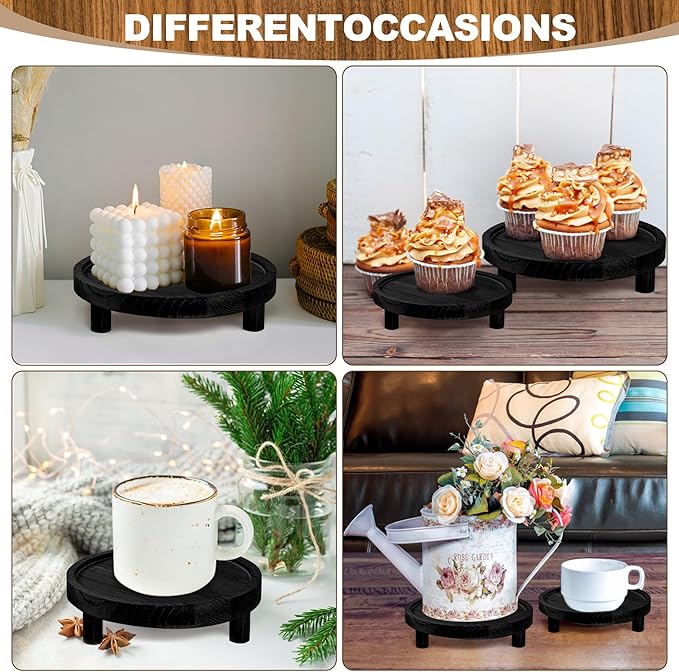 6PCS Wooden Risers for Display Wood Cake Stand for Party Round Food Risers for Buffet Wooden Holder Rustic Riser for Decor Tiered Tray Decor Home Kitchen (Black, 6 PCS (8”, 6”, 5”))