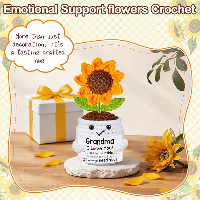 Gifts for Grandma, Grandma Gifts from Grandkids, Birthday Gift for Nana Grandmother GaGa, Mother's Day Birthday I Love You Present for Grandmother, Cute Handmade Crochet Positive Mini Sunflower Doll