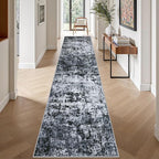 2.6'x14' Runner Rug Washable Rug: Modern Abstract Soft Thin Runner Rug Black