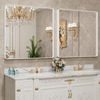 LOAAO 36x36 Inch White Metal Framed Bathroom Mirror for Wall, White Bathroom Vanity Mirror Farmhouse, Large Rounded Rectangle Mirror, Anti-Rust, Tempered Glass, Hangs Horizontally or Vertically