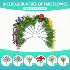 Fake Artificial Silk Flowers for Outdoors with Realistic UV Resistant, Faux Plants for Outside Indoor, Home Patio Garden Back Yard Front Poch Decor Spring Summer(12 Bunches)