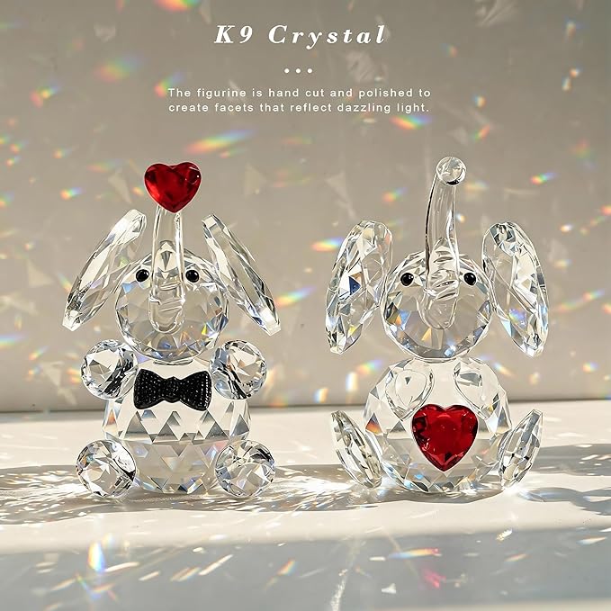 HDCRYSTALGIFTS Set 2 Crystal Elephant Figurines Gift for Women 3.5'' Miniature Glass Animals Collectible Valentine's Day Wedding Anniversary Tabletop Decoration