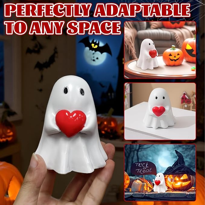 Valentines Ghost Figurine - 3.5 in Spooky Resin Ghost Statue, Funny Cute Red Heart Ghost Valentines Decor for Valentines Day Decoration for Home, Best Valentines Day Gifts for Him Her