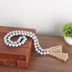 Meplait 39in Wood Bead Garland Farmhouse with Tassels,Versatile Prayer Beads Boho Chic Wall Hanging Home Decor(Silver)