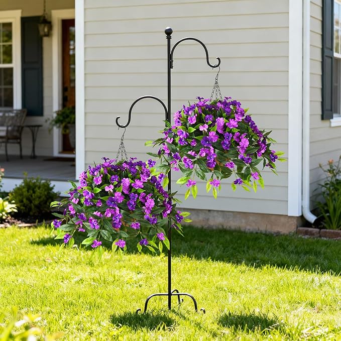Artificial Fake Hanging Flowers Plants Basket for Outdoors Outside Decoration UV Resistant Faux Silk Flowers Look Real Plastic Flowers for Spring Planters Home Porch Patio Garden Decor(purple)