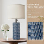 Reaketon 20.5" Modern Ceramic Table Lamps for Bedroom Set of 2, Bedside Lamps for Night Stands with Beige Lampshade, Farmhouse Table Lamp for Living Room Office Dorm, Blue