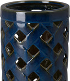 Emissary Home and Garden Criss Cross 23.5 in. H Round Ceramic Umbrella Stand in Blue with High-fire Treatment
