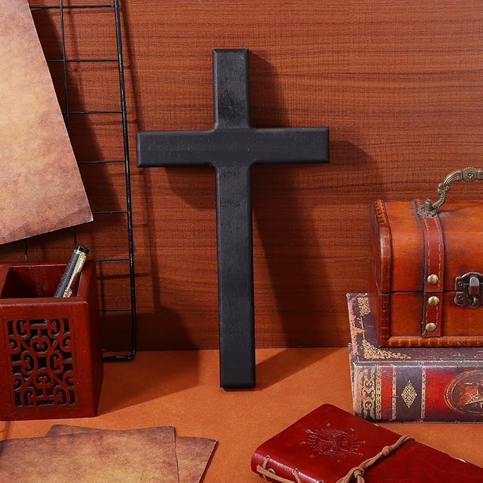 NUOBESTY 1Pc Wooden Cross for Wall, Black Christian Wall Decor Rustic Wood Hanging Accent for Indoor Home Prayer Room Church Baptism Confirmation Wedding, 11.02 x 6.30 x 0.79 in