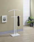 Kings Brand Furniture Dossi Modern Metal Suit Valet Stand, Clothes Rack Organizer with Jacket, Pants & Tie Holder, Space-Saving Garment Rack for Bedroom or Closet (White)