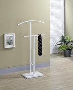 Kings Brand Furniture Dossi Modern Metal Suit Valet Stand, Clothes Rack Organizer with Jacket, Pants & Tie Holder, Space-Saving Garment Rack for Bedroom or Closet (White)