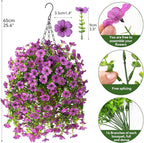 INQCMY Artificial Hanging Flowers with Basket for Spring Outdoor Decoration 3 Bunches of Silk Daisy Flower Uv Resistant for Garden Porch Patio Balcony Yard Decor (Purple2)