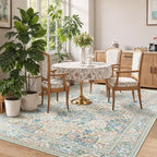 Lessymo 6x9 Area Rugs for Living Room, Washable Non Slip Rug for Kids Room, Bedroom, Nursery Room, Dining Room, Neutral Vintage Flower Decor & Stain Resistance, Beige Brown