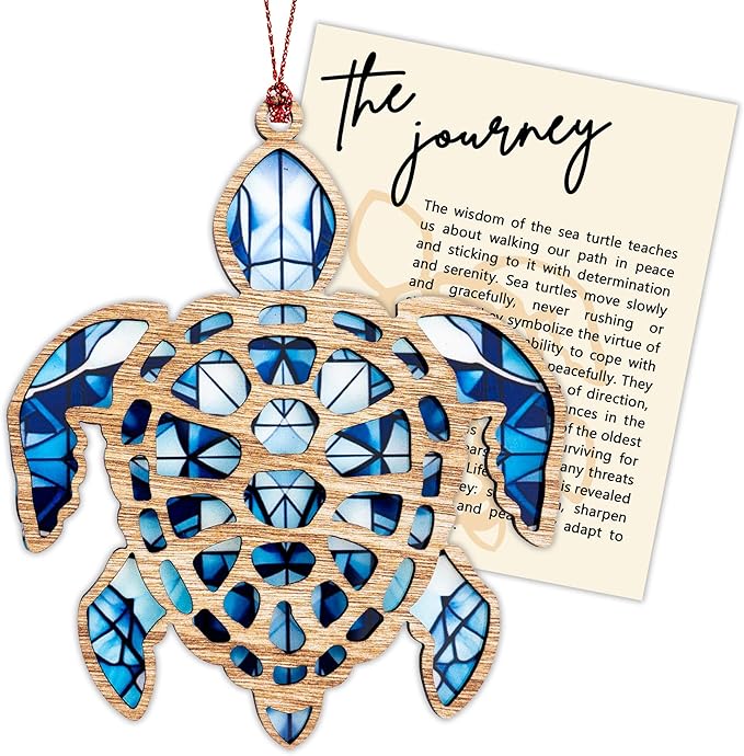 Sea Turtle Gifts for Women, Sea Turtle Christmas Ornaments Decoration, Suncatcher Ornament with Story Card, Beach Ornaments for Tree, Sea Lover Gift, Birthday Gift for Mom