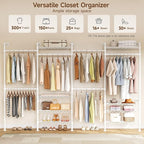 ONBRILL H4 Wall Mounted Closet System, Expandable Industrial Pipe Clothes Rack Clothing Rack for Hanging Clothes, Heavy Duty Closet Organizers and Storage in Wardrobe Closet - White