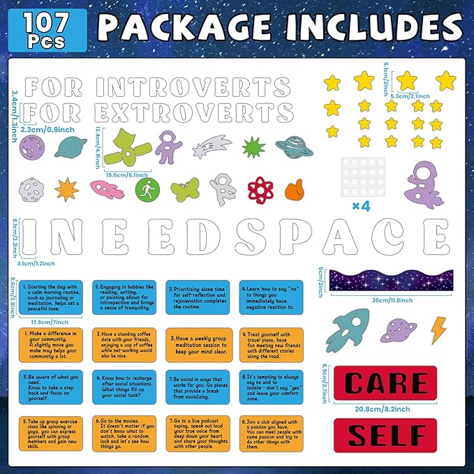 Outer Space Bulletin Board Set Astronaut Classroom Decorations I Need Space Self Care Mental Health Galaxy Planet Rocket Solar System Cutouts for Back to School Chalkboard Nursery Teacher Supplies