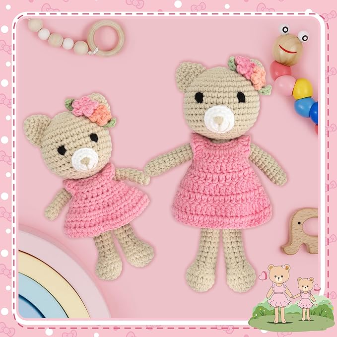 Big Sister Crochet Gift – Big Sister Little Sister Bear Dolls, Handmade Matching Stuffed Animals for Sibling Celebration, Older Sister Gift