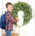 20" Boxwood Wreath for Front Door - UV Resistant Artificial Greenery Wreath with Detachable Hello Sign & Sash, All-Season Spring or Summer Wreaths Decorative Wreath for Indoor/Outdoor Wall