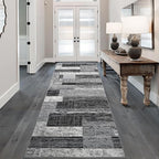 FlyDOIT Modern Geometric Patchwork Area Rug, 2.7x8 Grey Runner Rugs for Living Room, Rockwood Collection Indoor Rugs for Bedroom, Throw Carpet Floor Decor for Entryway Dining Room Office Nursery