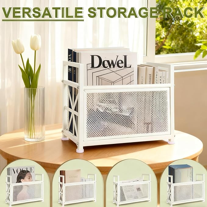 Magazine Holder Floor, White Magazine Rack, Metal Magazine Rack Floor, Mesh Magazine File Holder, Magazine Stand for Desk, Mesh Magazine File Holder, Magazine Newspaper Storage Basket