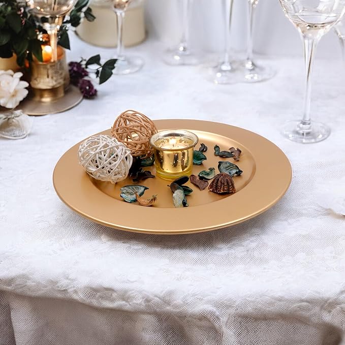 Hosley Set of 4, Gold Metal Decorative Charger Plate- 12" Diameter. Ideal GIFT for Wedding, Party Favor, Birthday