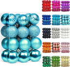 Emopeak 24Pcs Christmas Balls Ornaments for Xmas Christmas Tree - 4 Style Shatterproof Christmas Tree Decorations Hanging Ball for Holiday Wedding Party Decoration (Teal Blue, 1.3"/3.2CM)
