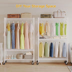 Rolling Garment Rack with Wheels, Heavy Duty Clothing Rack for Hanging Clothes, Load 480 LBS Metal Closet Rack Double Hanging Rods Portable Closet for Bedroom Storage, H2 Plus, White
