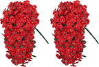 HyeFlora Artificial Flowers for Outdoors 2pcs Faux Silk Pansy Vines Lush UV Resistant Fake Hanging Flower Plants for Outside Porch Yard Patio Window Box (Red)