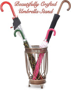 Dualplex Super Quality Umbrella Stand, Umbrella Holder, Antique Look Metal, Entry Hallway Décor, w/Removable Drip Tray. Home, Office Decoration Rack Holds Umbrellas Canes Walking Sticks (Round)