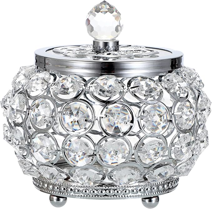 Hipiwe Crystal Jewelry Box with Glass Lid Small Trinket Organizer Mirrored Treasure Box Ring Holder Earrings Necklace Storage Box Keepsake Gift Box for Home Dresser Decor, Silver