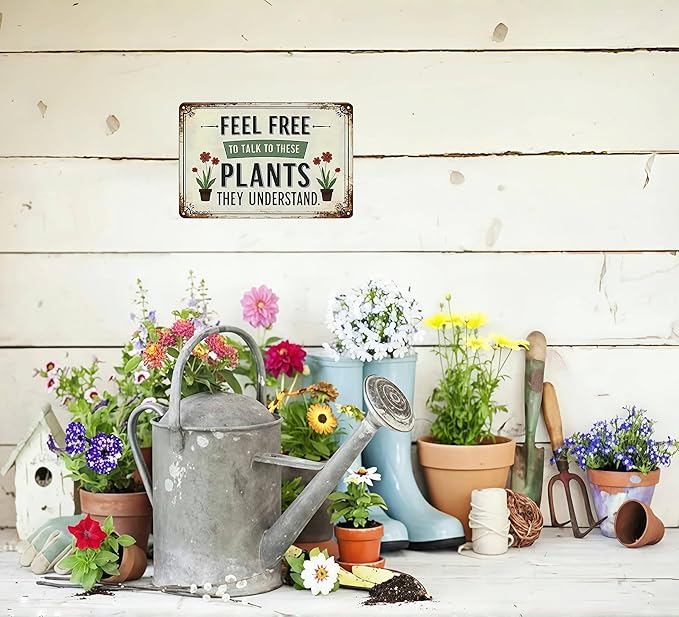 Bestylez Garden Gifts Feel Free to Talk with These Plants They Understand Vintage Gardening Signs for Home Garden Greenhouse Living Room Bedroom Yard Outdoor Decor 8X12 Inch (3373)