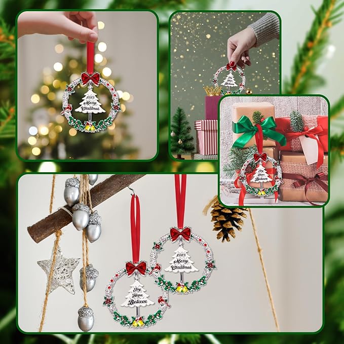 Christmas Wreath Ornaments for Trees Decorations, Mini Jingle Bell Hanging Charms Xmas Tree Decorative DIY Craft Hanging Ornaments for Christmas Decorations