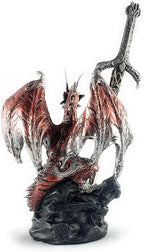 Ain't it Nice Dragon Statue with Medieval Dragon Sword and Crystal Ball Collectible Dragon Figurine Fantasy Medieval Dragon Décor, Red 4(L) 2(W) 7(H) inches