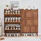 BERRYMERRY Shoe Storage Cabinet for Entryway with 3 Flip Drawers, 51.2” Tall Narrow Shoe Organizer with Wave Panel, Freestanding Wood Hidden Shoe Cabinet for Hallway
