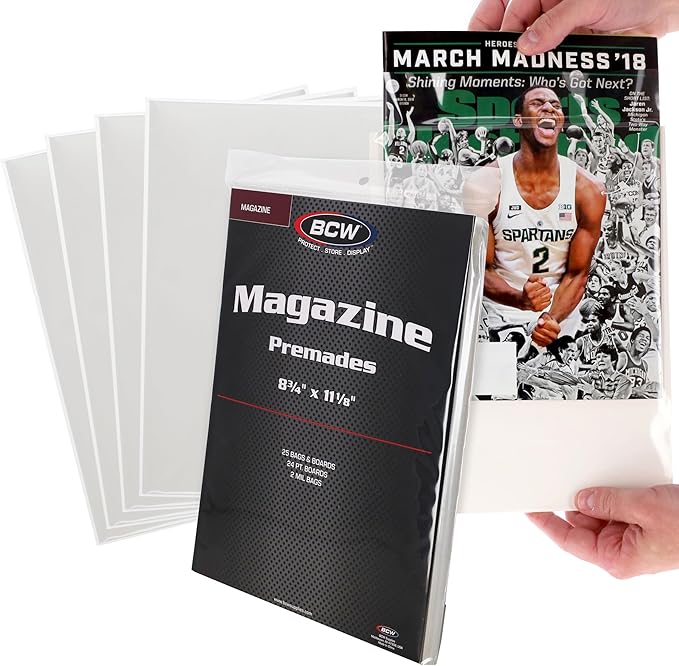 BCW Magazine Bags and Boards – (25 Pack) | Premade Non-Resealable Magazine Protectors | Standard Size 8 ¾" x 11 ⅛" | Magazine Sleeves and Boards Pre-Loaded for Storage and Display