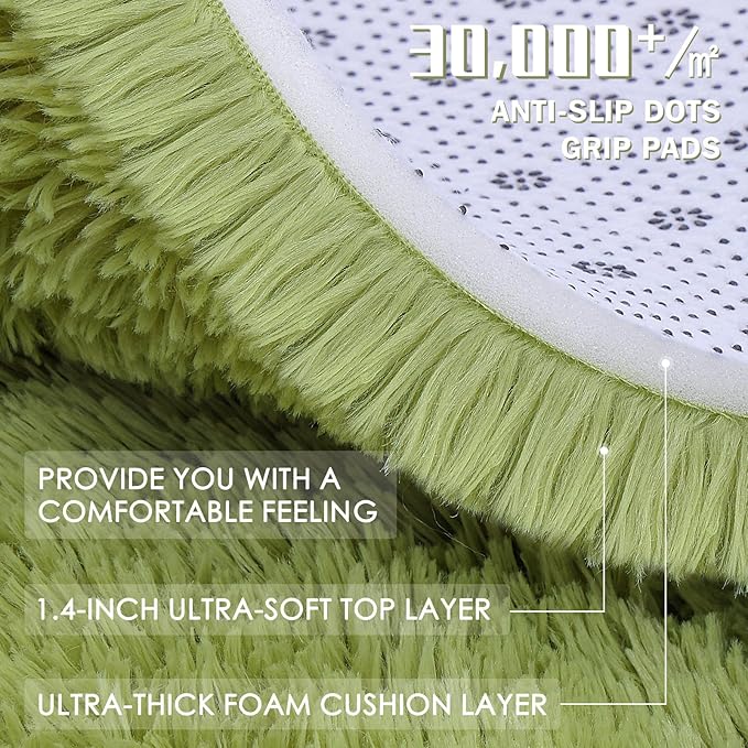 OLANLY 6x9 Machine Washable Large Area Rugs for Living Room, Bedroom, Soft Fluffy Shaggy Bedside Rug, Indoor Floor Carpet for Kids Girls and Boys, Dorms, Nursery, Home Decor Aesthetic, Grass Green