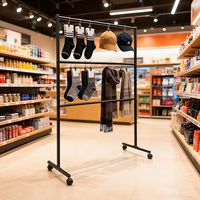 3 Tiers Rolling Display Tie & Scarf Rack Bras Underwear Shorts Socks Hats Gloves Belt Towel Accessories Organizer Holder for Home Commercial Clothing Retail Store, Floor Standing Hijab Stand