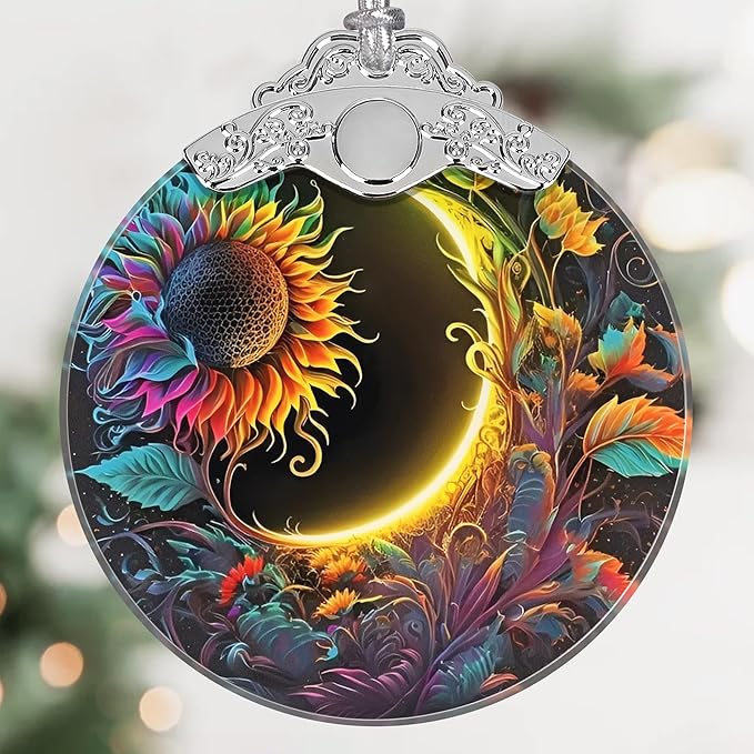 Sun and Moon Stained Glass Hanging Ornament - Christmas Tree Decoration Idea