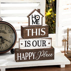 Cinnvoice 4 Pcs Farmhouse Tabletop Decor Rustic Family Blessed Home Table Centerpiece This Is Us Sign for Kitchen Shelf Desk Fireplace Mantel Tiered Tray Decor(Home This is Our Happy Place)