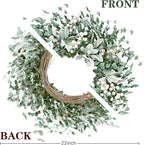 Sggvecsy Artificial Greenery Leaves Wreath for Front Door 22 Inch Greenery Boxwood Wreath with Flocked Lambs Ear White Berries for Spring Summer Farmhouse Wall Home Indoor Outdoor Decor