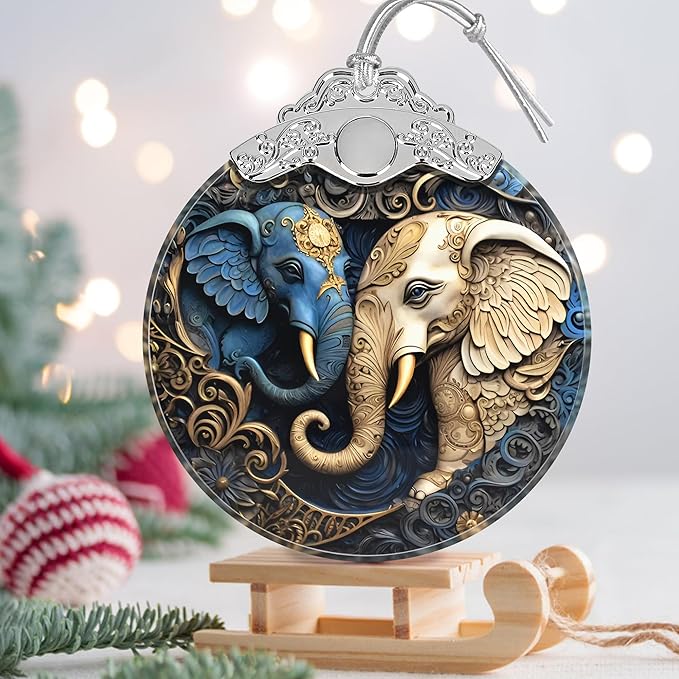 Christmas Ornament - Stained Glass Elephant - Home Decor - Holiday Present Ideas - Gift Exchange - Gentle Elephants